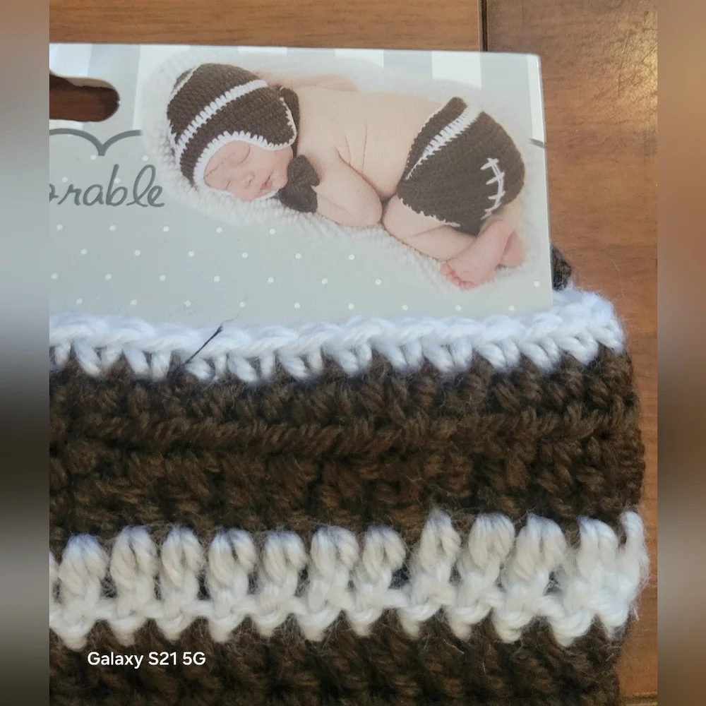 NWT So 'Dorable Brown and White Hand Crocheted Football Diaper Cover
